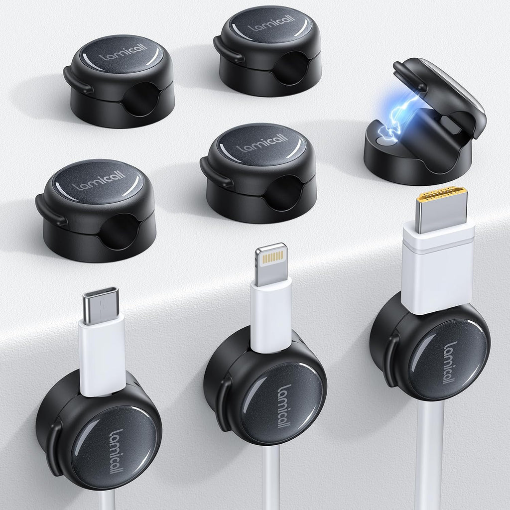 Lamicall 8 Pack Magnetic Cord Organizer, Crystal-Clear Cable Clips