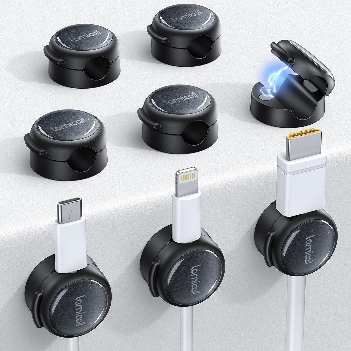 Lamicall 8 Pack Magnetic Cord Organizer, Crystal-Clear Cable Clips