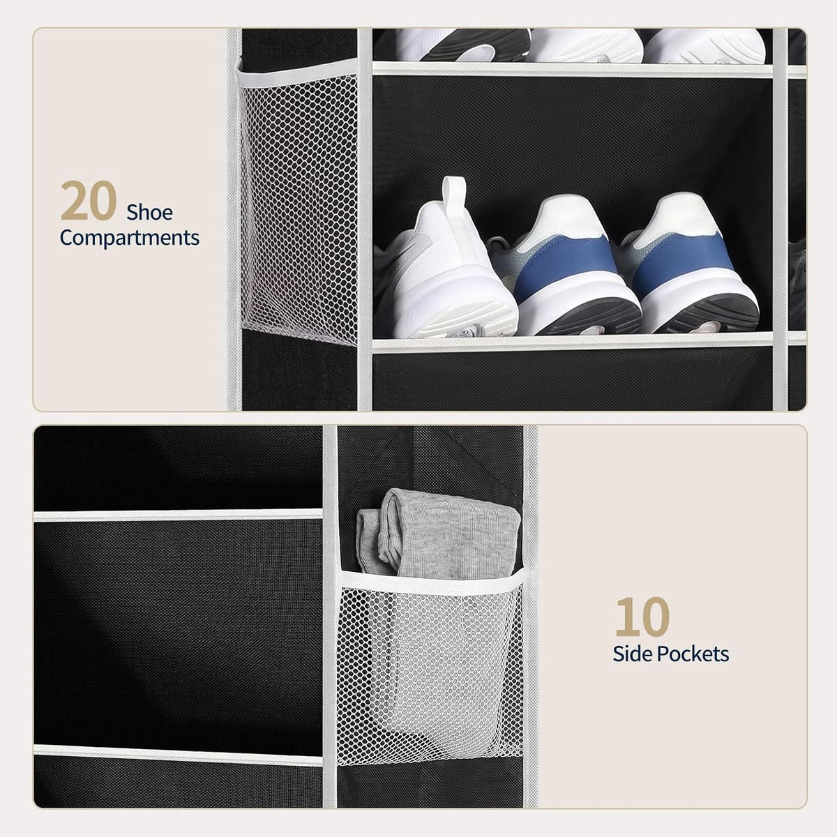 Yecaye Over the Door Shoe Organizer, 10-Tier design, Holds 30 Pairs, Black