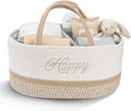 DUHEL Diaper Caddy Organizer with Handle(White Khaki-Happy)