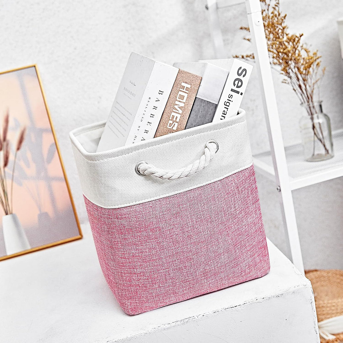 Cube Storage Bins, Collapsible Fabric Storage Cubes Bins, 11 Inch Cube Storage Bins with Handles, Foldable Storage Cubes (Pink, 10.5 * 10.5 * 11inch)