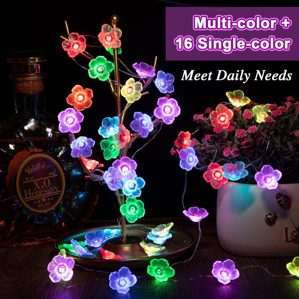 Mudder 2 Pack 16 Colors 13 FT Cherry Blossom Decor Flower String Lights