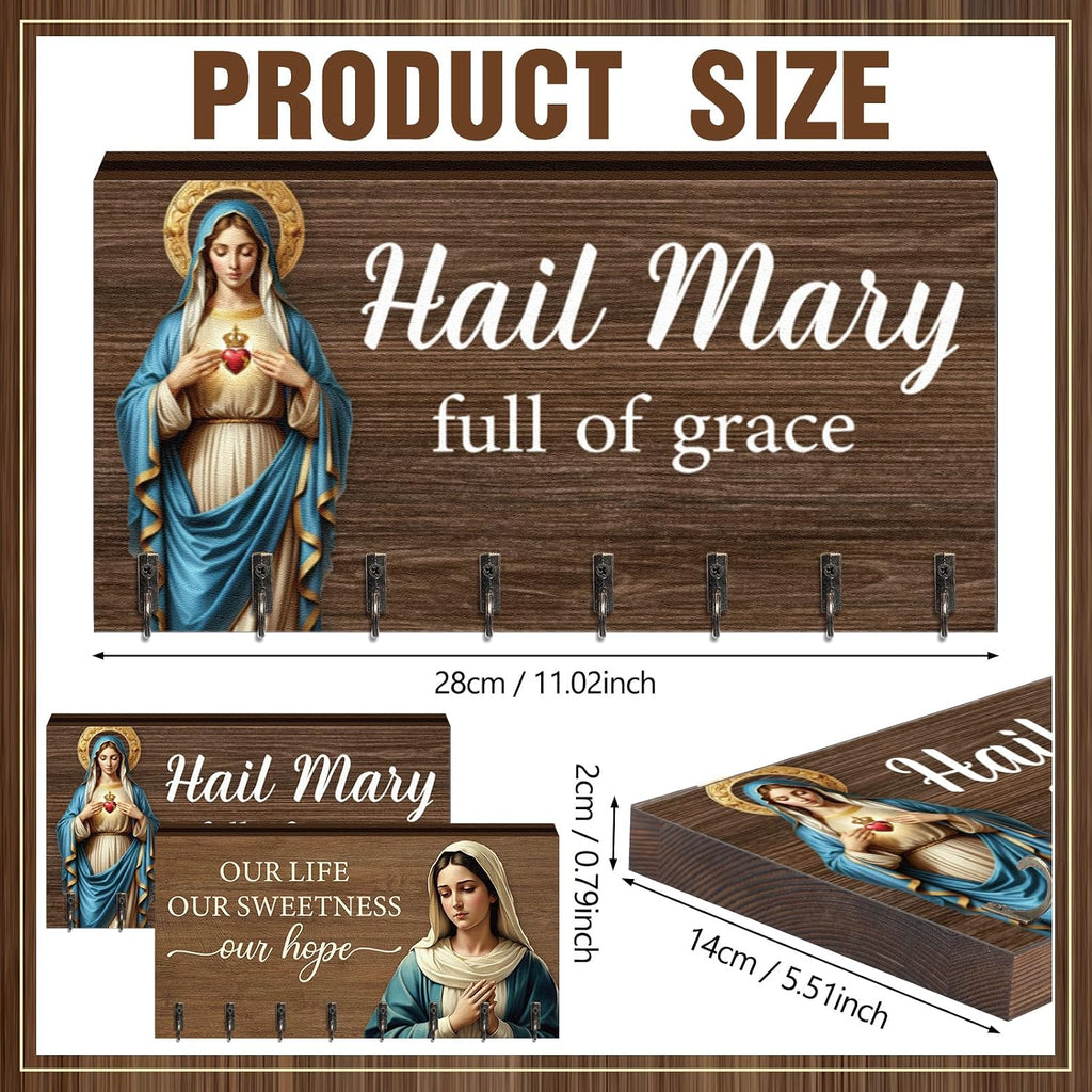 Chunful 2 Pcs Rosary Holder Wall Mounted with 16 Hooks Wooden Rosary Hanger