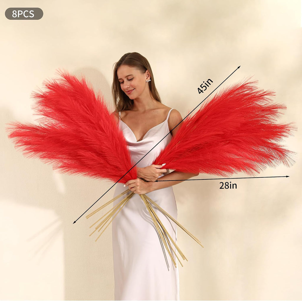 Wertuirk Red Pampas Grass Decor, 45-Inch 8Pcs Artificial Large Pampas Grass