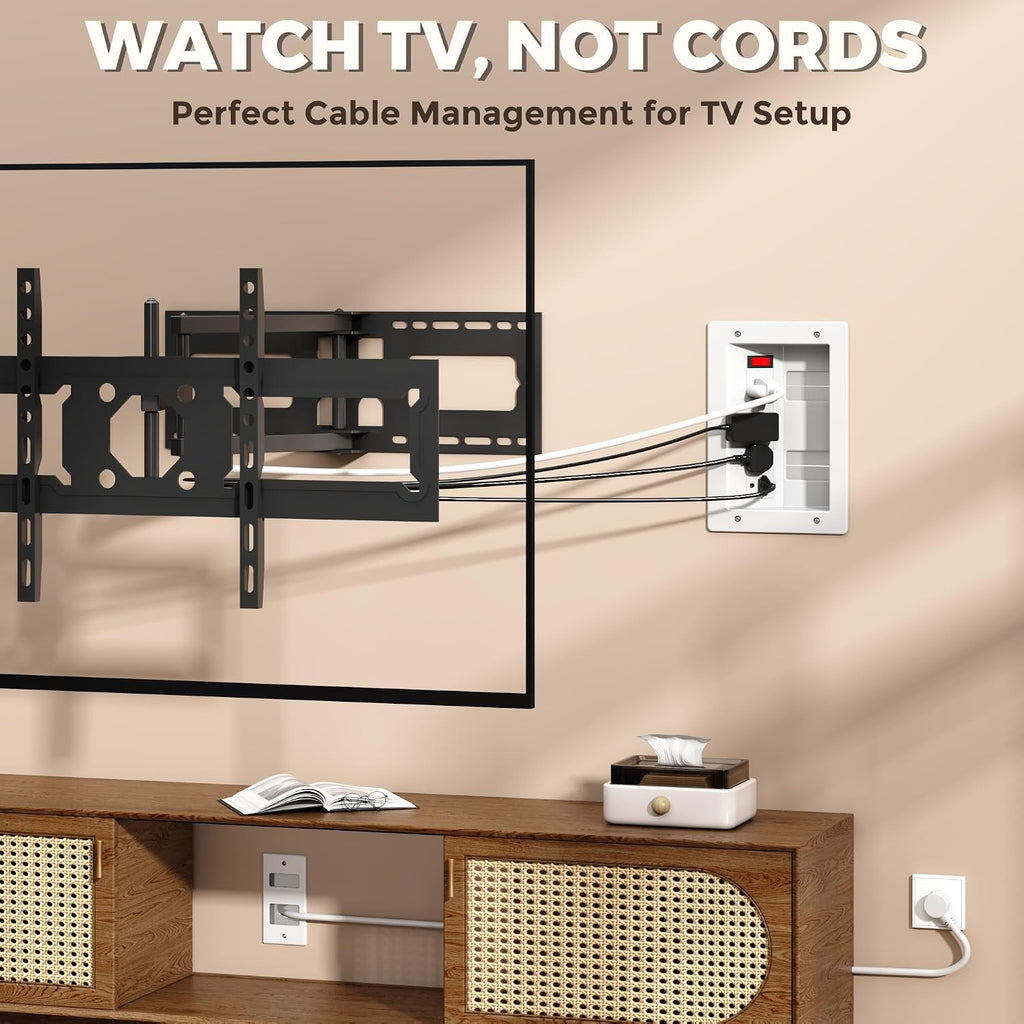 In Wall Cable Management Kit with Recessed Outlet Box, 4 Outlets, 9.8FT Cord, Hand Saw & Cable Ties, TV Cord Hider for Wall Mounted TV, Fits All Plugs, Easy Safe Cable Management for TV & Home Theater