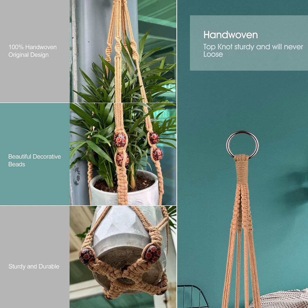 RIFNY Macrame Plant Hanger Indoor, Hanging Plant Holder, Brown, 2 PCS