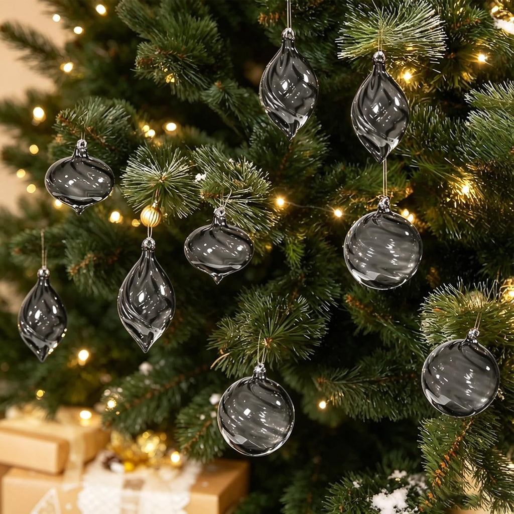6 PCS Glass Christmas Ball Ornaments, Hand Blown Ornaments Hanging Balls,Glass Xmas Tree Home Wedding Birthday Party Holiday Decorative Set (Gray)