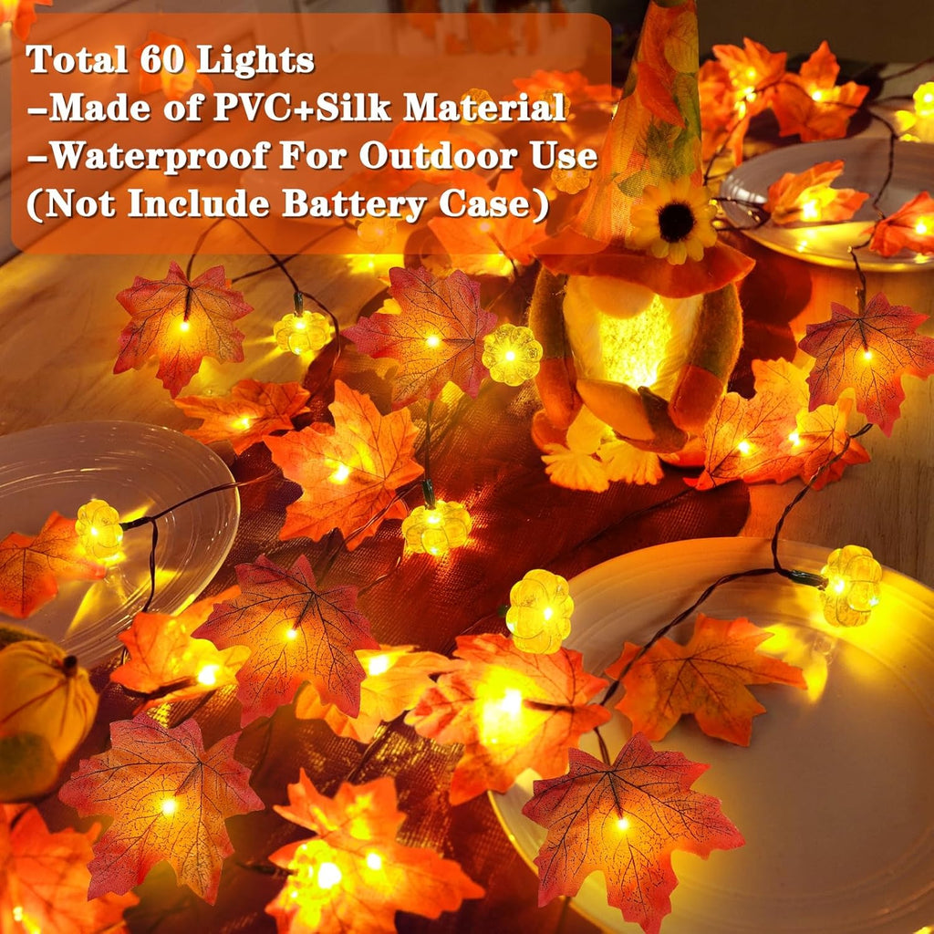 Timer&3 Pack Thanksgiving Decor Fall Garland with Pumpkin Lights 60LED