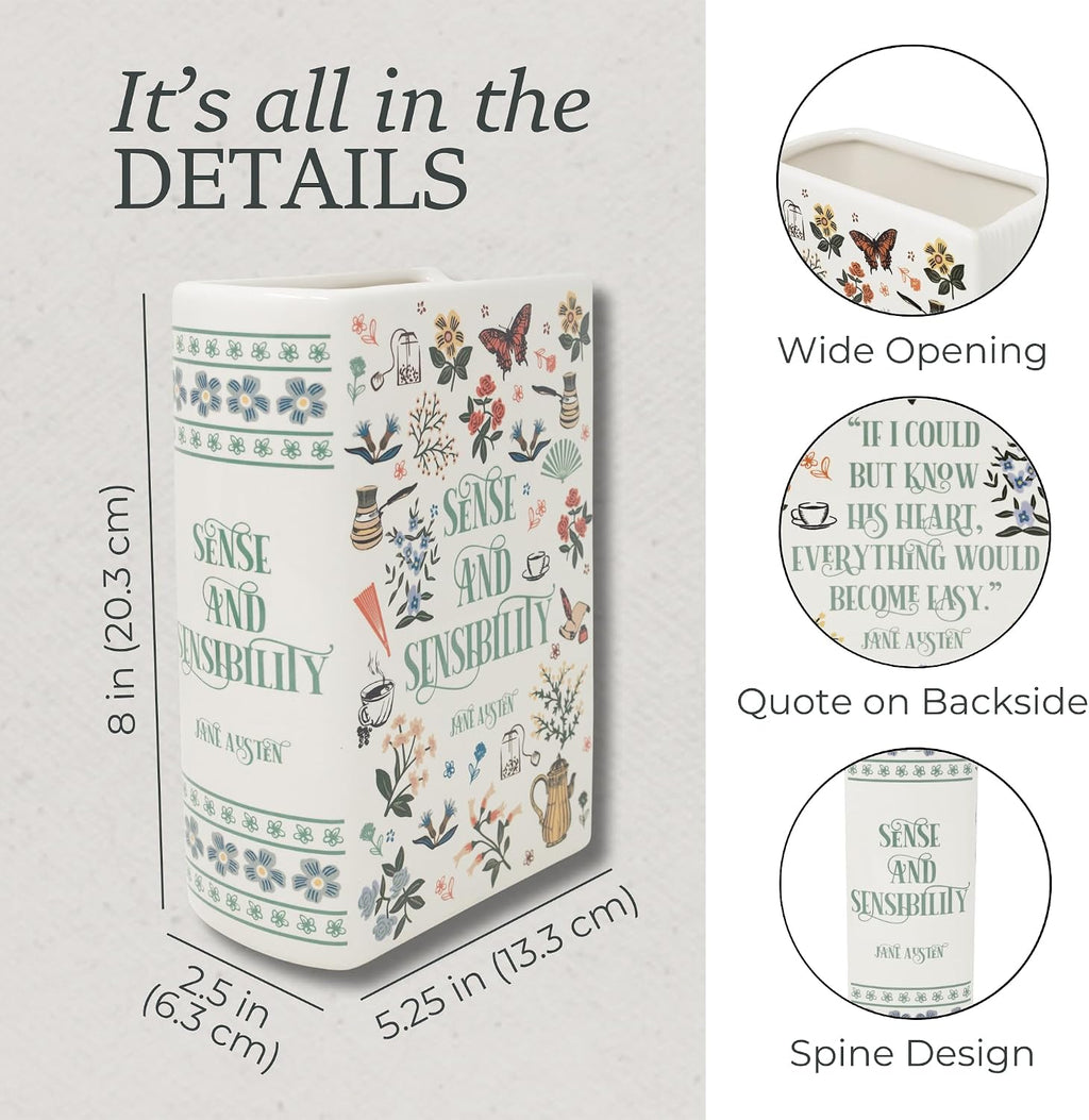 Steel Mill & Co. Ceramic Book-Shaped Vase, Sense and Sensibility