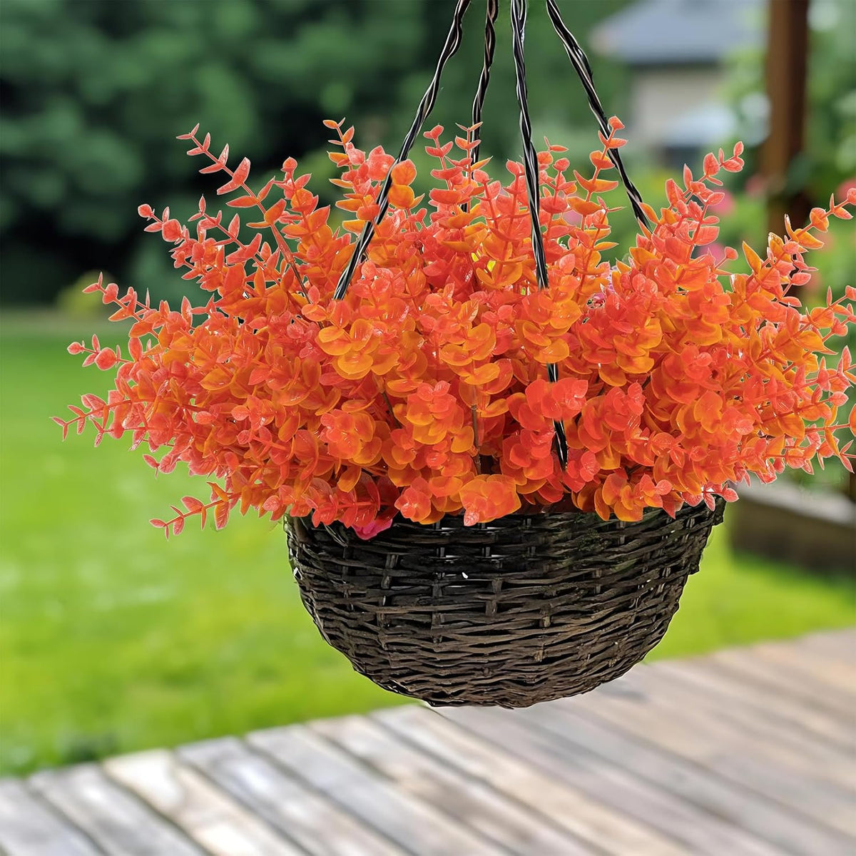 Coferset 8 Bundles Outdoor Fall Faux Eucalyptus Plants,Orange