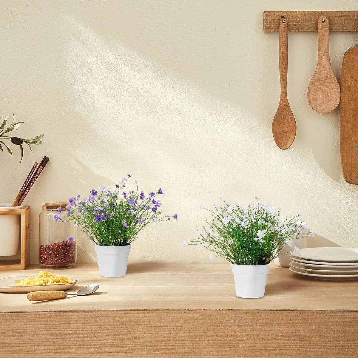 Artificial Babys Breath Potted Fake Plants with Flowers Faux Plants Indoor for Home Office Bookshelf Table Room Decor (White)