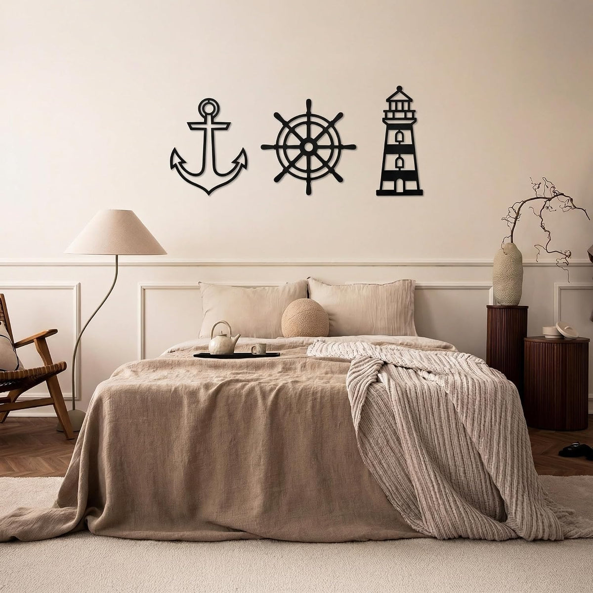 Sanwarm Wall Decor, 3 Pieces, Black Metal, for Home Nautical Coastal
