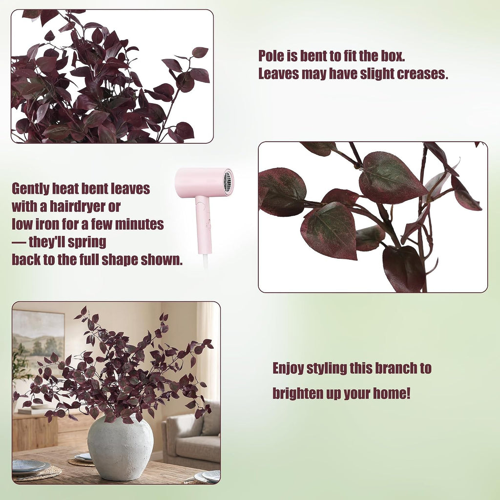 Sggvecsy 5 Pcs Artificial Eucalyptus Stems 32.7 inch Fake Red Branches with Faux Eucalyptus Leaves Silk Foliage Plants for Home Fall Autumn Thanksgiving Vase Kitchen DIY Festival Farmhouse Decor (Red)