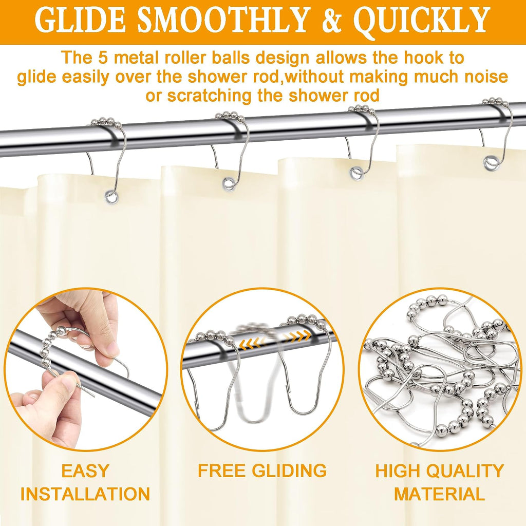 Shower Curtain Hooks Rings,12 Pcs Decorative Rustproof Metal Shower Hooks for Shower Curtain,Free Sliding Shower Hooks for Bathroom Shower Rods,Easy Snap Shower Rings for Curtain (Silver)