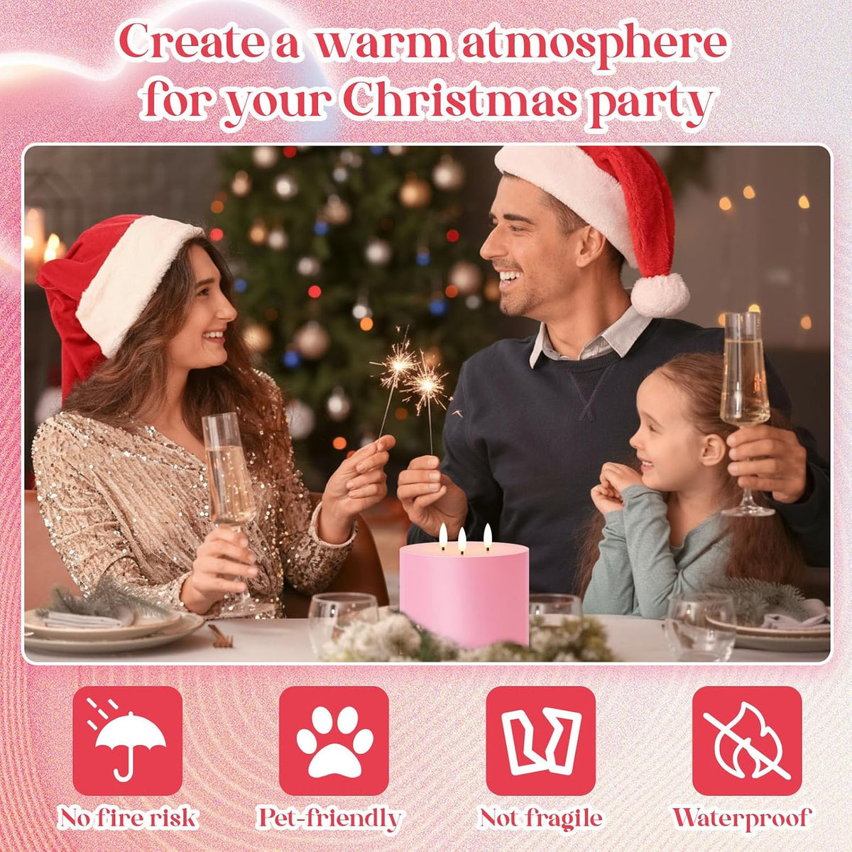 Retisee 1 Pack Pink Extra Large Flameless Candles 6"x6" Remote Control