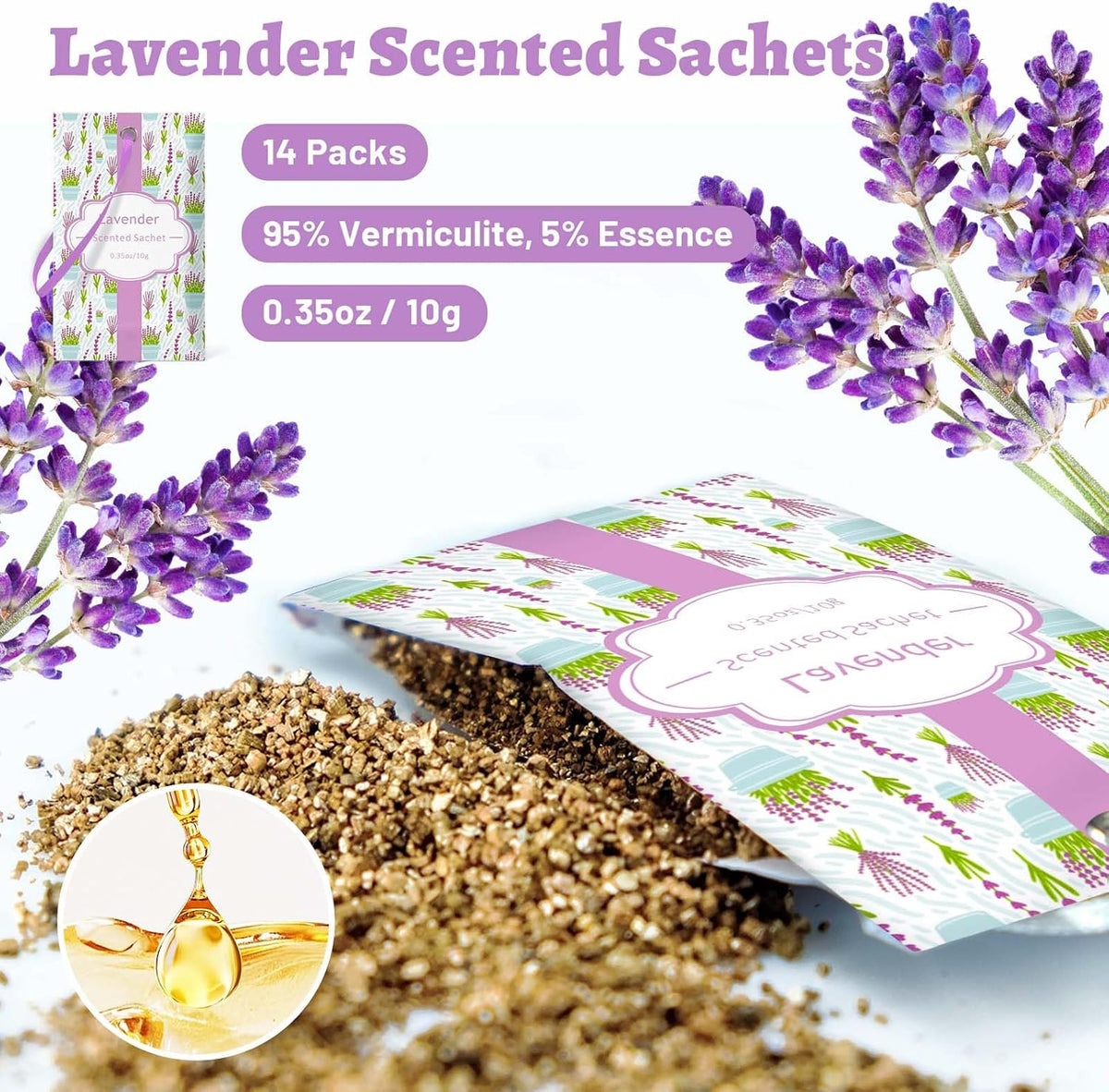STRN Scented Sachets for Drawer and Closet, Lavender Scent 14 Pack for Home
