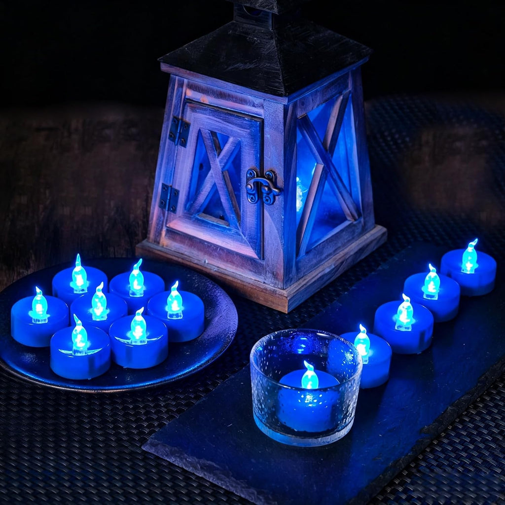 24 Pack Battery Operated Blue Flickering Flame LED Tea Lights