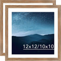 JCJMY 12x12 Picture Frame Set of 2 With 10x10 Mat for 30x30cm Diamond Art Painting, Display Photo 10x10 With Mat or 12x12 Without, Wall Hanging Large Frame With Plexiglass, 2 Pack, Rustic Brown
