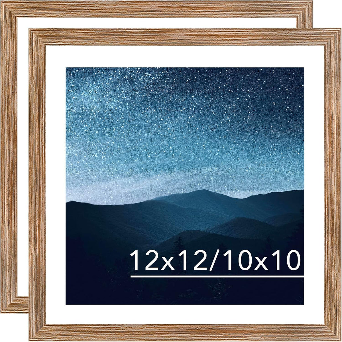 JCJMY 12x12 Picture Frame Set of 2 With 10x10 Mat for 30x30cm Diamond Art Painting, Display Photo 10x10 With Mat or 12x12 Without, Wall Hanging Large Frame With Plexiglass, 2 Pack, Rustic Brown