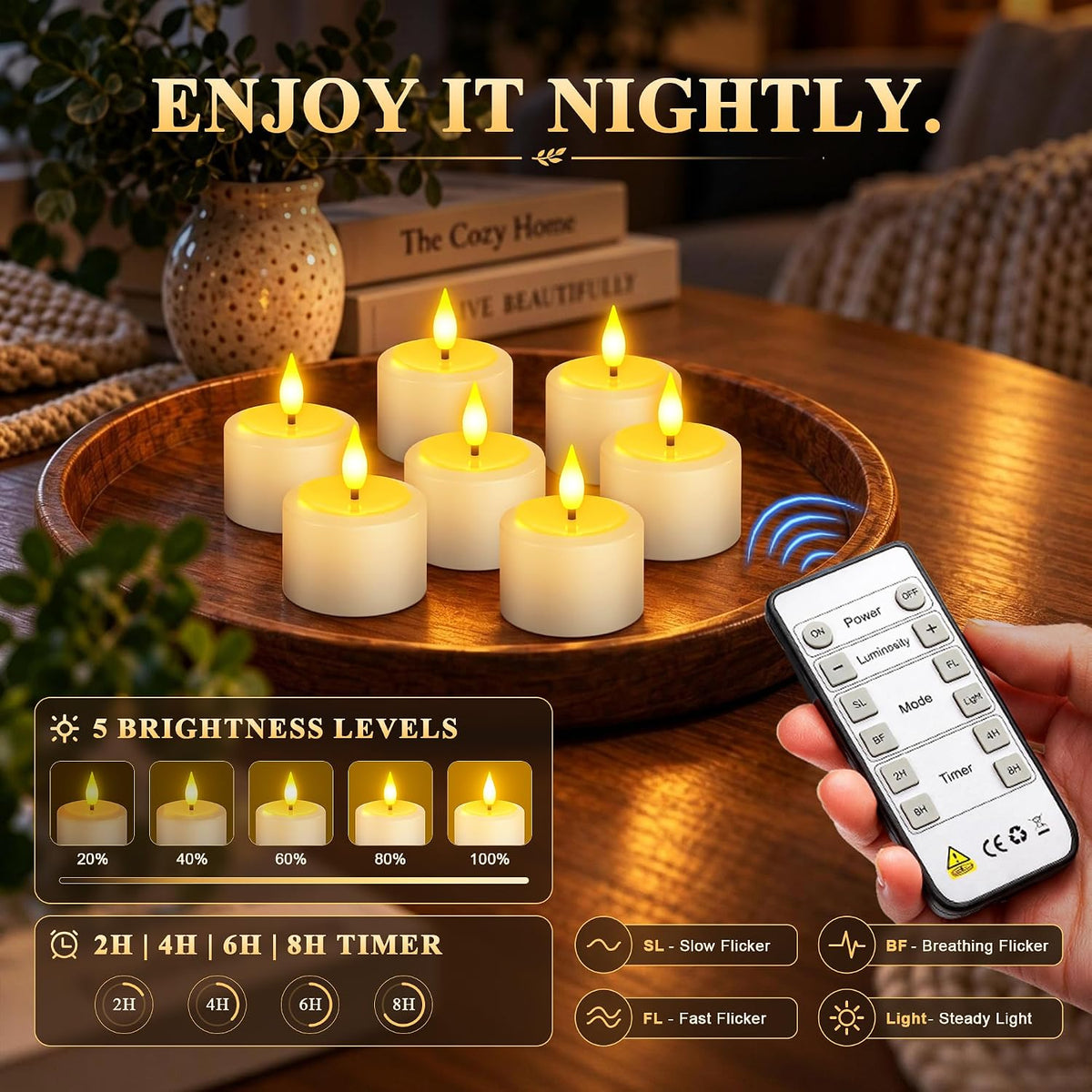 SoulBay Rechargeable Tea Lights with Remote Timer, Flameless Candles 1.38"