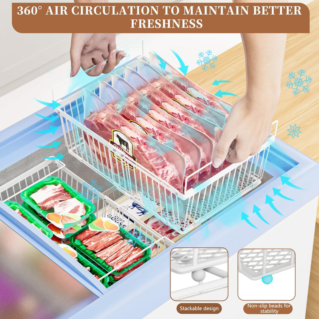 Large Freezer Organizer Bins for 10 to 20 Cu.Ft,3 Pack , Leak-Proof Bottom