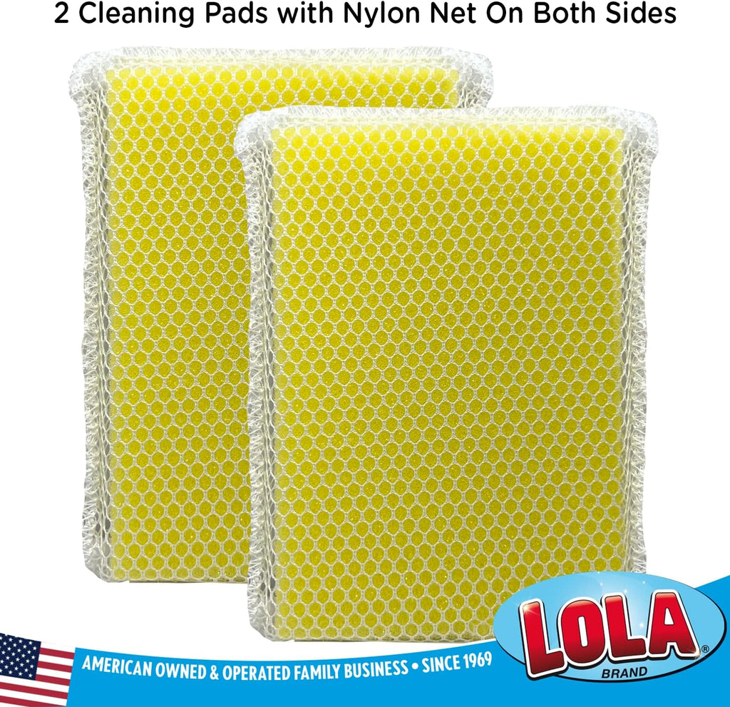 LOLA Microfiber & Nylon Net Sponges, 4 Pack, 2 Dual Sided Non Scratch Sponge Pads & 2 w/Microfiber Cloth One Side and Netting on the Other Side
