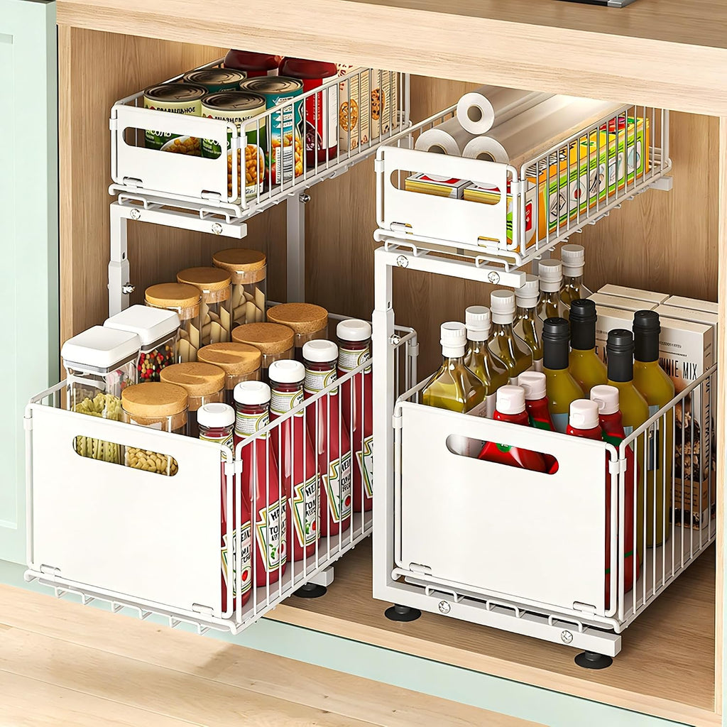Under Sink Organizer, 2-Tier Pull Out Cabinet Organizer White