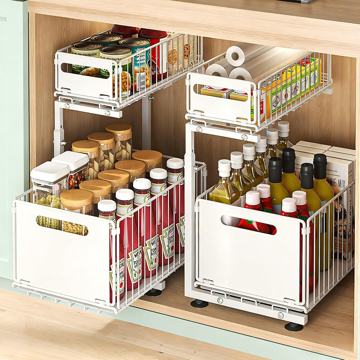 Under Sink Organizer, 2-Tier Pull Out Cabinet Organizer White
