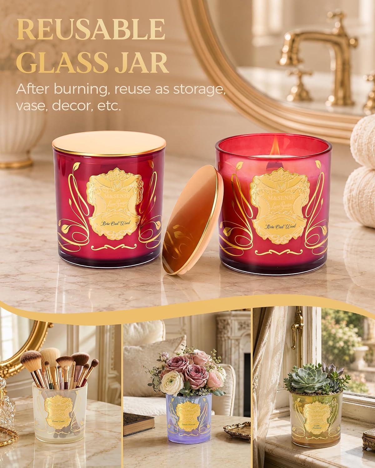 M&SENSE Vanilla Sandalwood Scented Soy Candles 13oz for Hostess Gifts Women