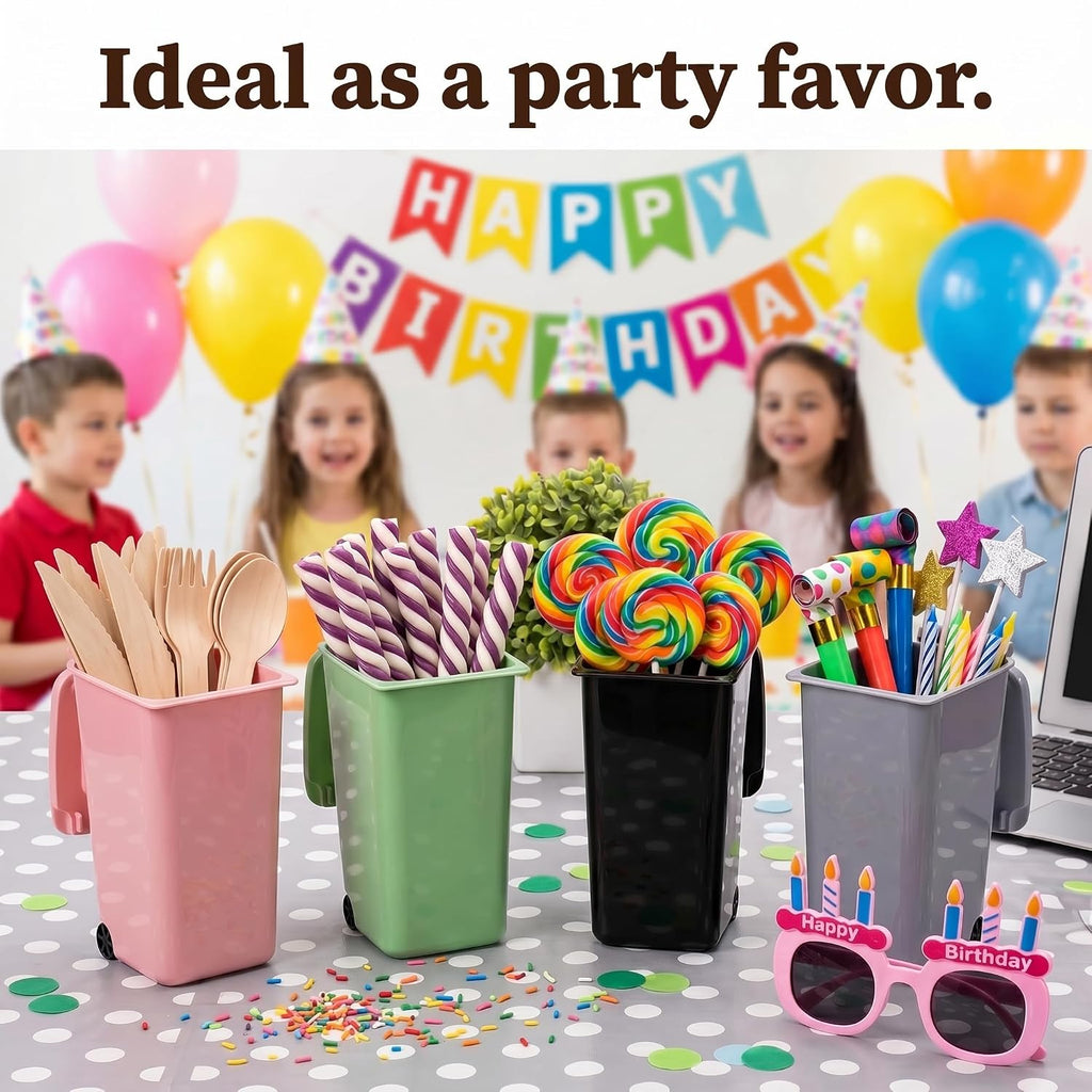Goaste 12 Pack Mini Desk Trash Can, 22 OZ Tiny Curbside Garbage Bin with Lid, Small Plastic Desktop Wastebasket, Unique Office Pen Holder Pencil Cup, Counter Waste Basket for Home Kitchen Tabletop