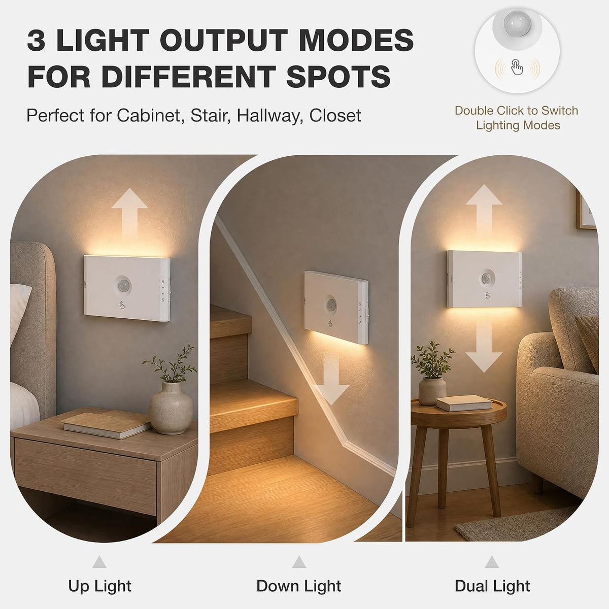 Stair Lights Indoor Motion Sensor, 4 pack Rechargeable Night Light,4 Black