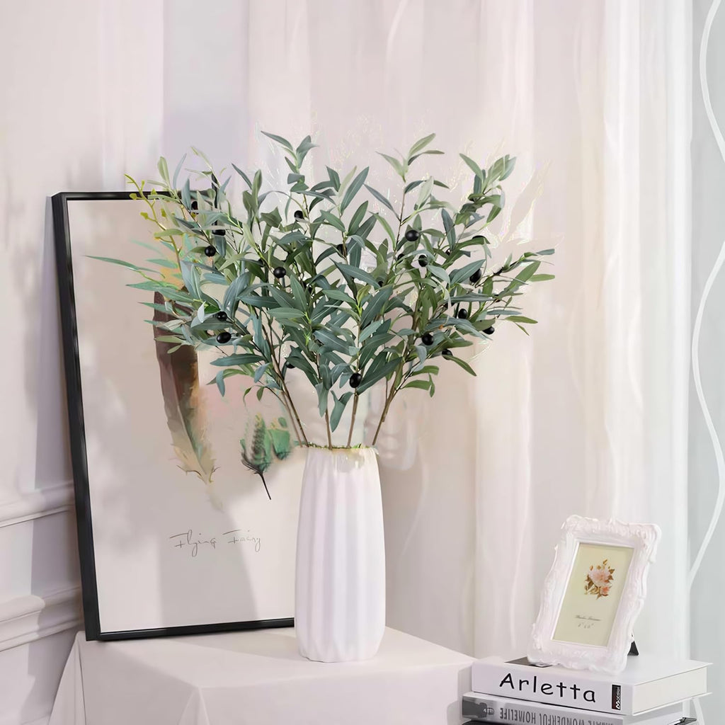 8 Pcs 26.8 Inch Artificial Olive Leaves Long Stems Fake Eucalyptus Plant Branches for DIY Floral Crafts Arrangement Vase Bouquets Wedding Greenery Decor