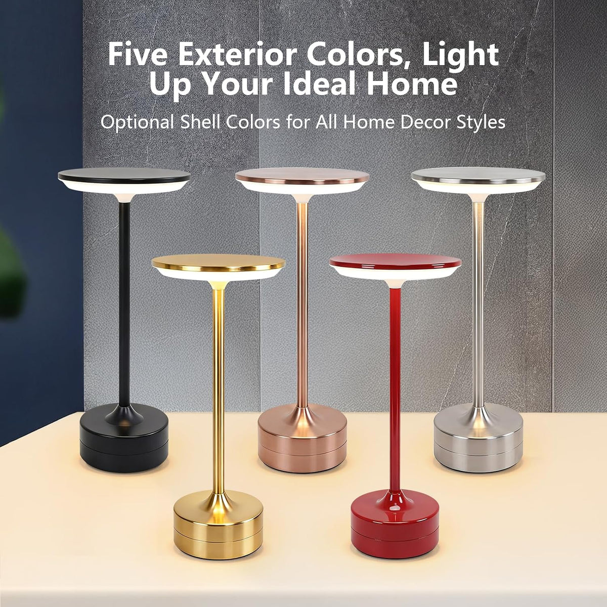 Small Table Lamp, Portable Metal Table Lamp, Cordless Rechargeable Table Lamp , 3 Color Stepless Dimmable Atmosphere Table Lamps for Patio, Camping, Coffee table decor lamp for Indoor/Outdoo(Black)