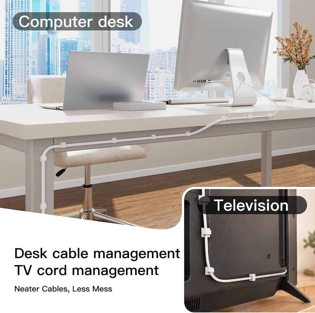 30 Pcs Small White Adhesive Cable Clips for wall, Cord Holder for Desk car