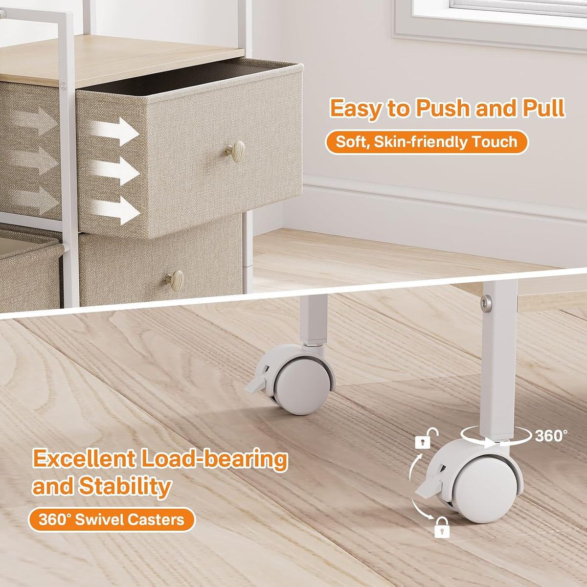 Modanais Baby Diaper Caddy Organizer Rolling Cart with Drawers, Off White