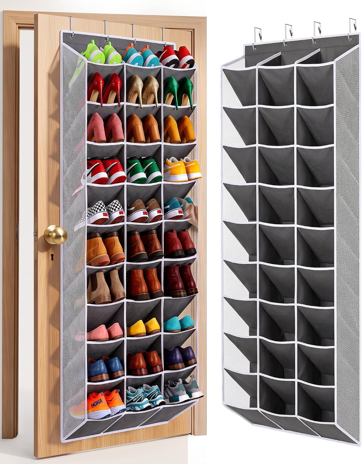 30-60 Pair Over Door Shoe Organizer, 26" Extra Wide Shoe Storage Rack(Grey)