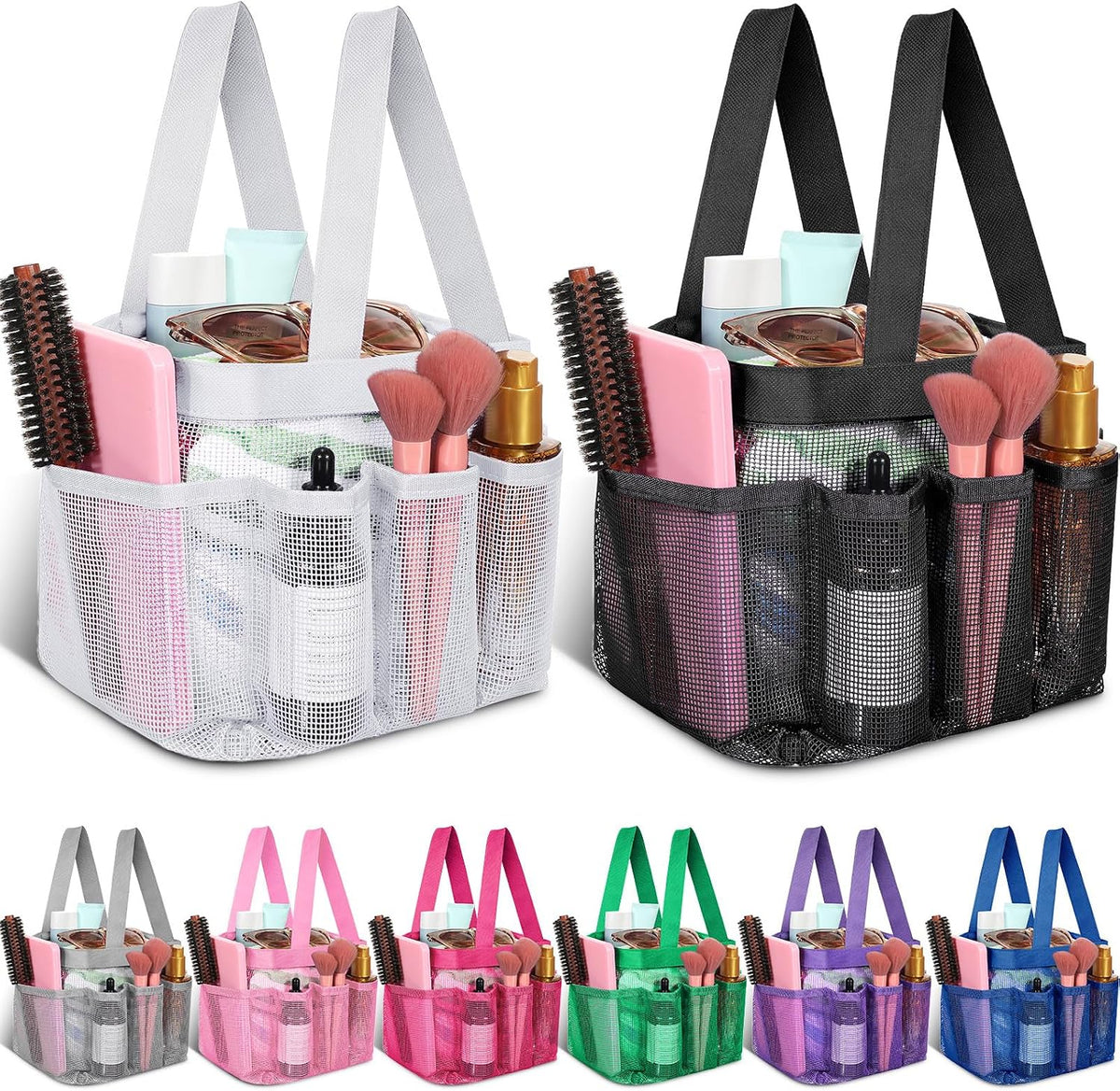 8 Packs Large Mesh Shower Caddy with 8 Pocket and Handle, Multicolor