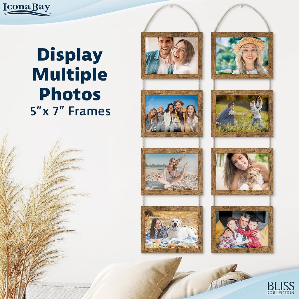 5x7 Hanging Picture Frames Collage with 8 Openings - Rustic Brown, 2 PK