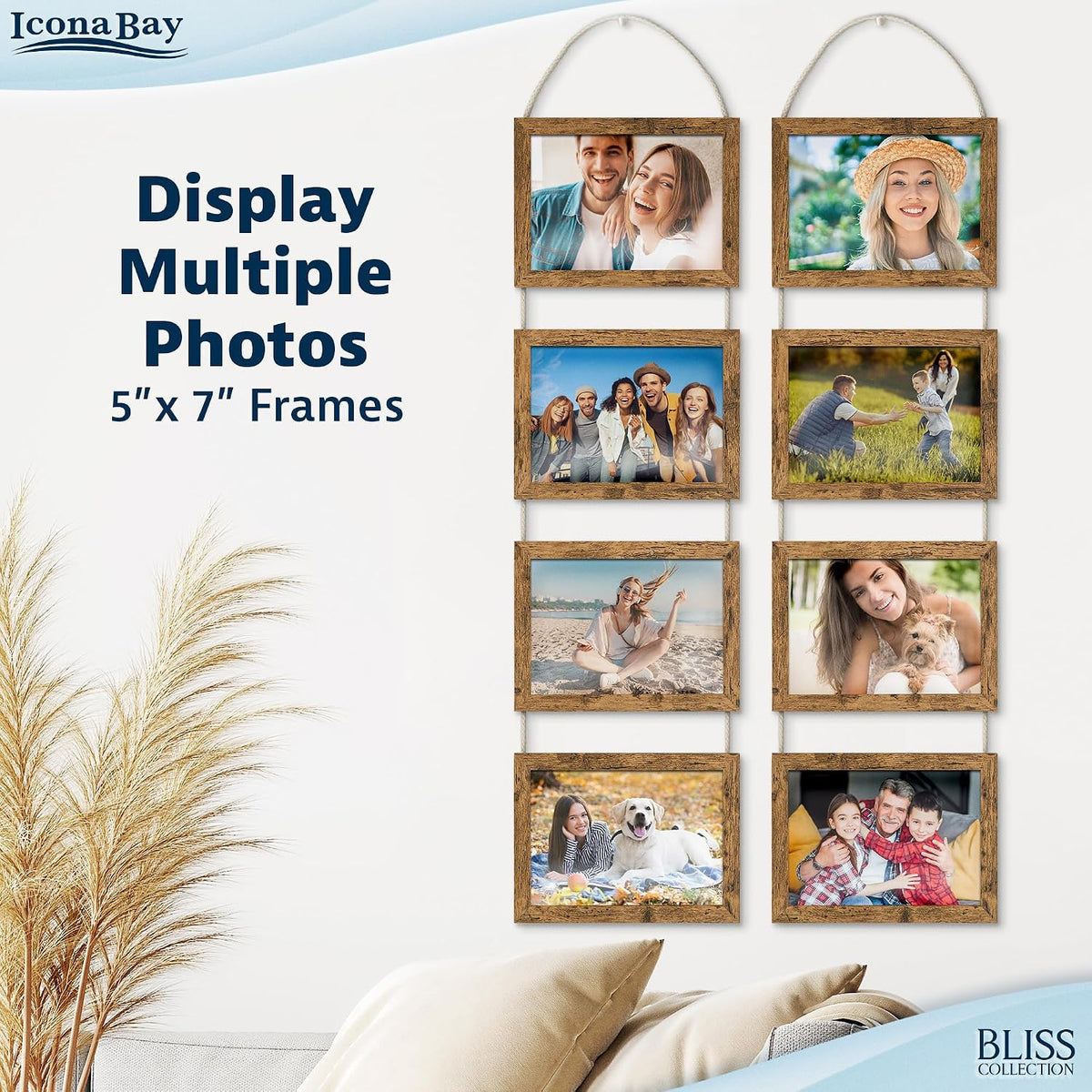 5x7 Hanging Picture Frames Collage with 8 Openings - Rustic Brown, 2 PK