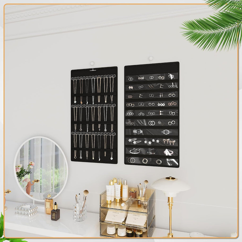 Hanging Jewelry Organizer, Double-Sided Necklaces Holder, Black