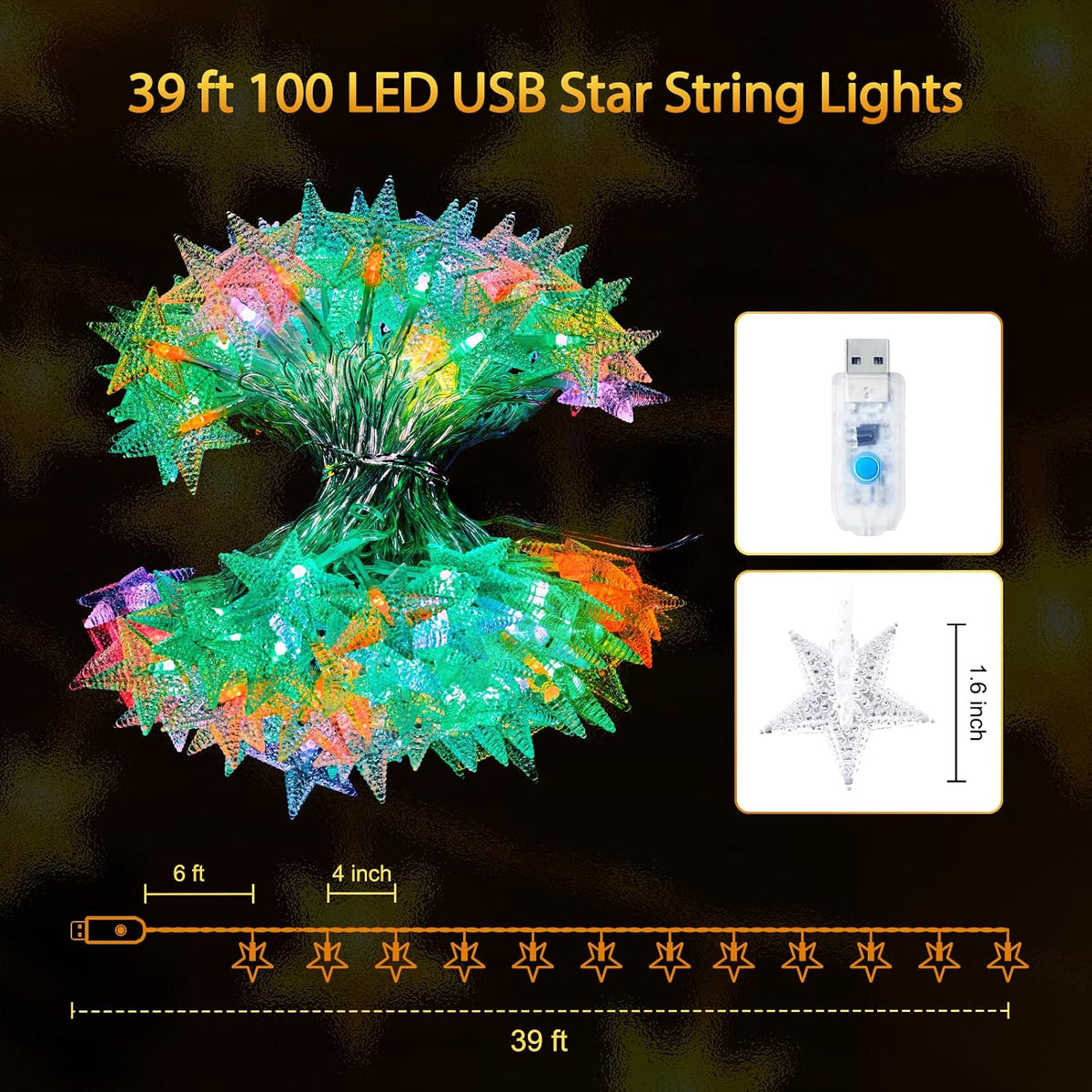Minetom 39ft Star String Lights for Bedroom, 100LED Star Fairy Lights