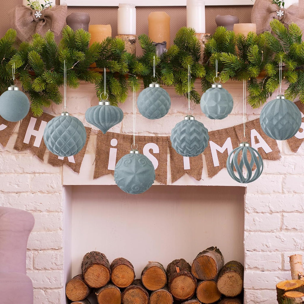 30pcs Velvet Christmas Ball Ornaments, Flocked Shatterproof Christmas Ornaments Hanging Xmas Tree Decorations Set for Home Party Holiday Decor (Multi-Size, Grey)