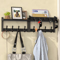 35'' Long Black Coat Rack Wall Mount with Shelf, Solid Wood Coat and Key Hanger with 13 Metal Hooks, Farmhouse Wall Organizer for Mail, Entryway Wall Hangers for Hats, Clothes, Backpacks