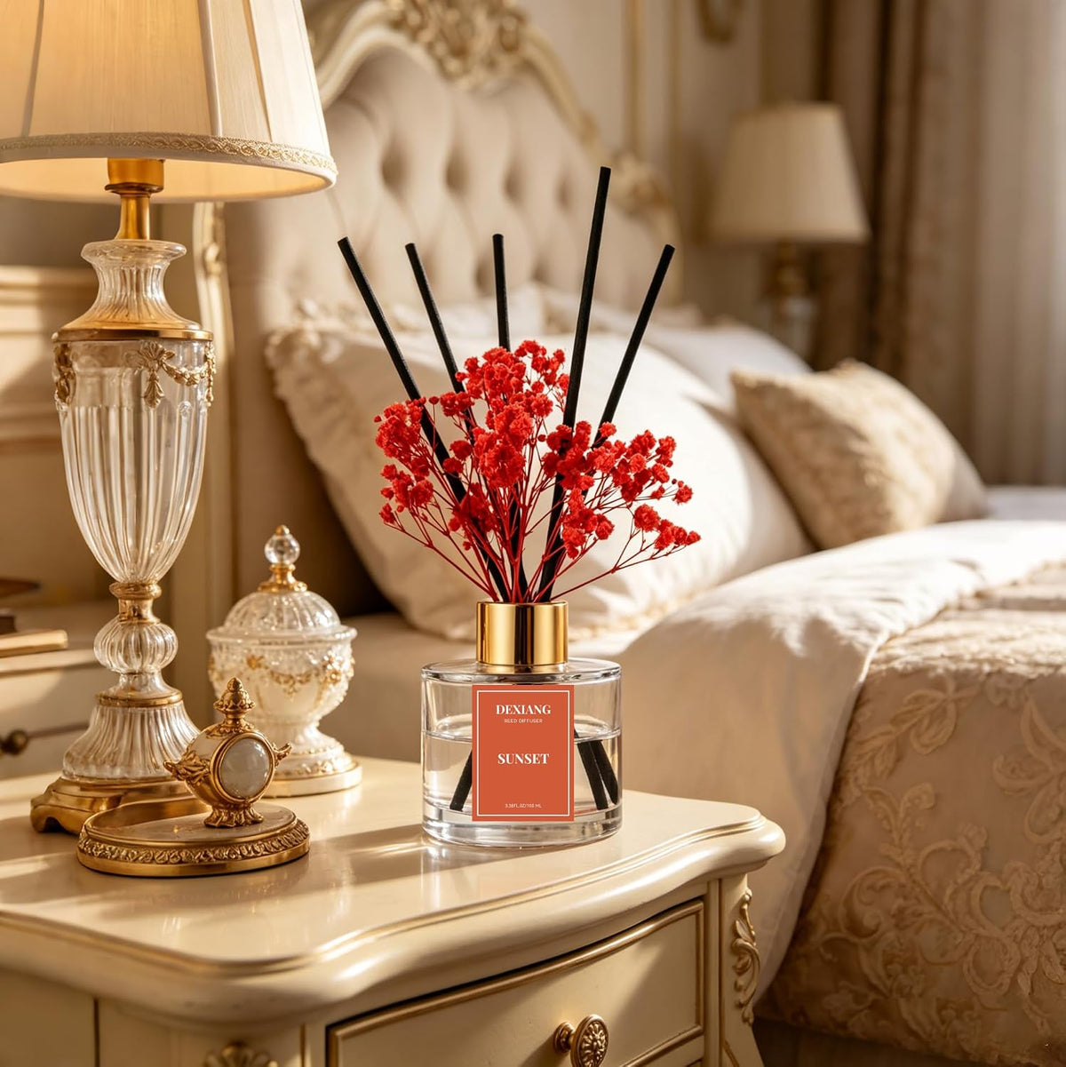 Reed Diffuser Set,3.38 fl oz (100 ml) Sunset Oil Diffusers with 6 Reed Sticks for Bathroom Shelf Decor Home Fragrance Reed Diffuser