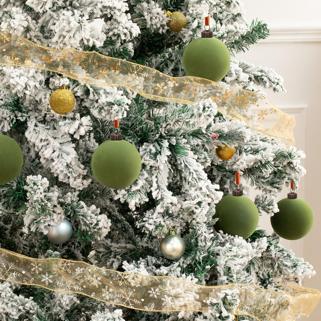 3.15" Green Velvet Christmas Ball Ornaments Set, 16 pcs Flocked Moss Green Xmas Tree Decoration, Large Shatterproof Decorative Hanging Balls for Party Holiday Wreath Garland Home Décor
