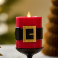 Luminara Flickering Flameless LED Candle, Battery Operated, Timer Function, Remote Ready (Sold Separately), Red Santa Belt 3.4" x 4.5" Pillar, Unscented Real Wax Moving Flame, Christmas Holiday Décor