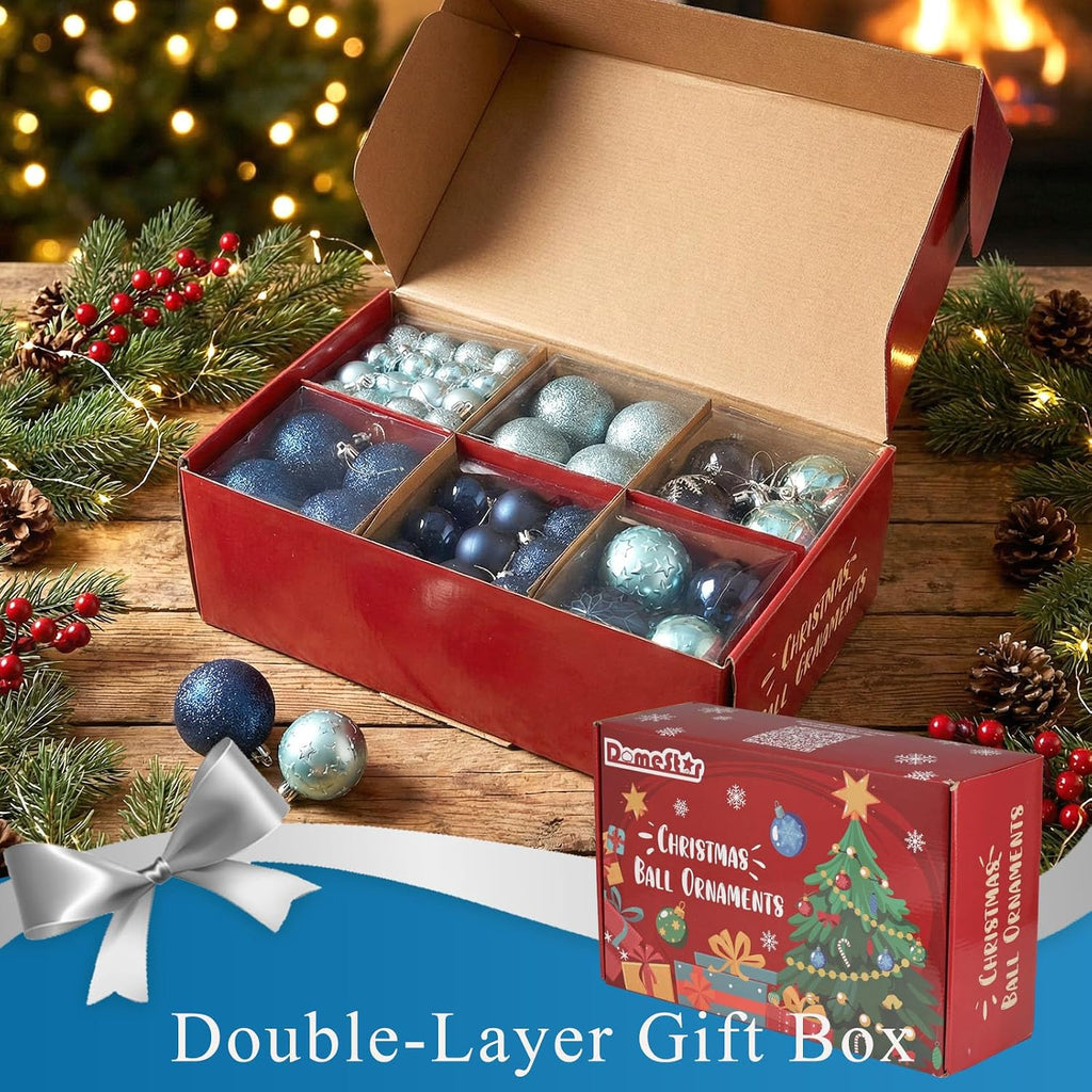 DOMESTAR 100 PCS Shatterproof Blue Christmas Ornament Set
