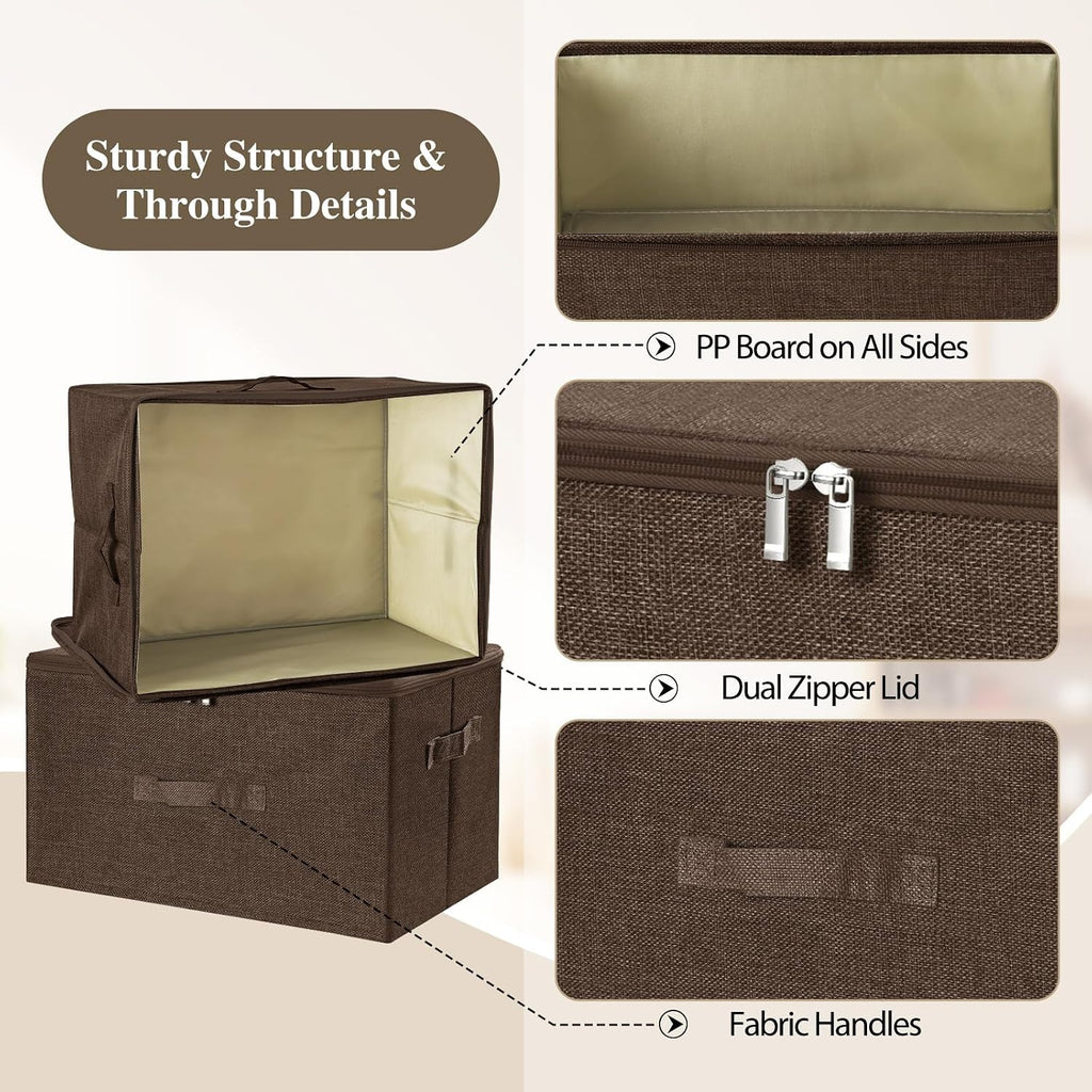 ANMINY Fabric Storage Bins with Zipper Lids, 15"x10"x6", Coffee, 2 PCS
