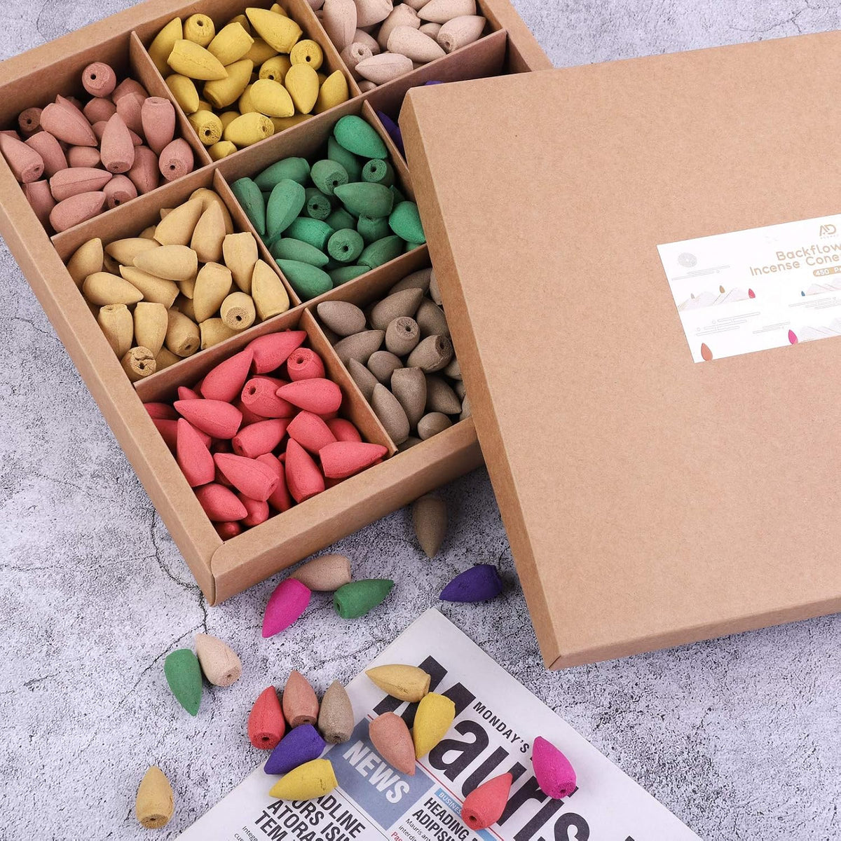 Aodaer 450 Colorful Natural Scents Waterfall Incense Cones for Backflow Incense Burner Holder - Natural Meditation and Yoga Gift