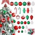 Christmas Tree Ornaments, 56PCS Red White Green Christmas Ornaments Shatterproof Multi Colored Plastic Hanging Balls for Xmas Decoration Holiday Party
